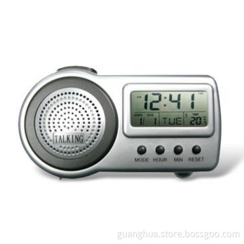 Digital time clock with time talking and daily alarm function